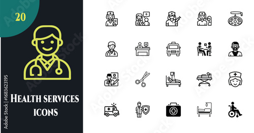 Collection of medical and health services icons for healthcare professionals