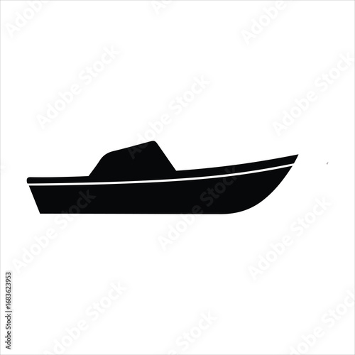 Sleek black motorboat silhouette ready for nautical adventure and water sports