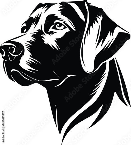 Chesapeake Bay Retriever head silhouette with wavy fur and focused gaze in black vector design