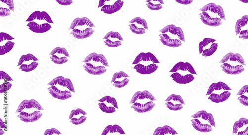 Purple Lipstick Kisses Seamless Pattern