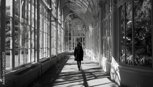 Wallpaper Mural A black-and-white pathway through a glass conservatory Torontodigital.ca