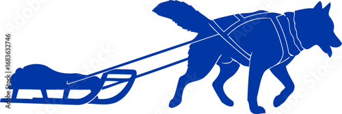 blue husky dog silhouette pulling sled arctic adventure, loyalty, and winter wonderland, isolated on transparent background