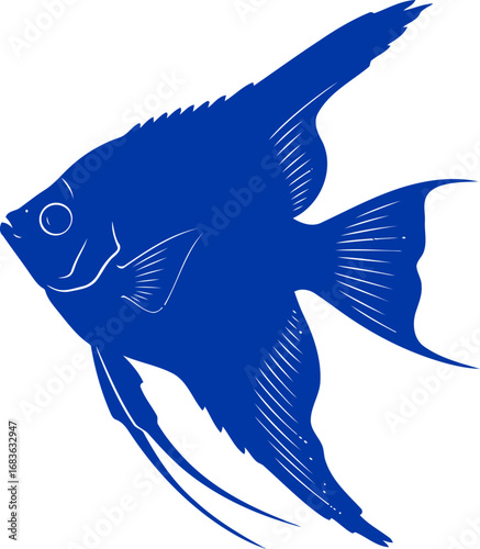 cobalt blue angelfish silhouette aquatic grace, serene elegance, and underwater majesty, isolated on transparent background