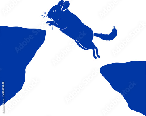 chinchillas leap of faith a cobalt blue silhouette of daring, courage, and the thrill of overcoming challenges, isolated on transparent background
