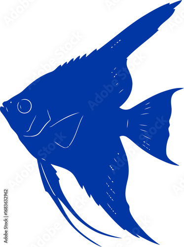 cobalt blue angelfish silhouette aquatic grace, underwater ballet, serene elegance, isolated on transparent background