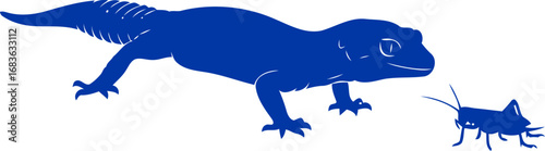 cobalt blue gecko stalking cricket a moment of silent hunt in the blue hour, isolated on transparent background