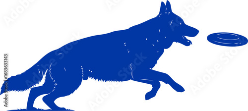 cobalt blue german shepherd silhouette a dynamic leap of joy and playful energy, isolated on transparent background
