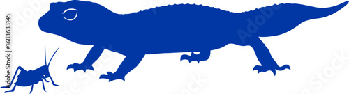 cobalt blue gecko stalking cricket a silhouette of silent hunt, natures predatory dance, isolated on transparent background
