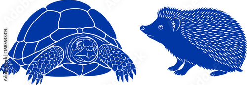 cobalt blue tortoise and hedgehog a tale of slow strength and prickly resilience, isolated on transparent background