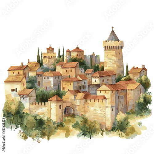 Carcassonne. Carcassonne watercolor vector illustration