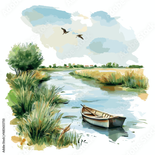 Danube Delta. Danube Delta watercolor vector illustration