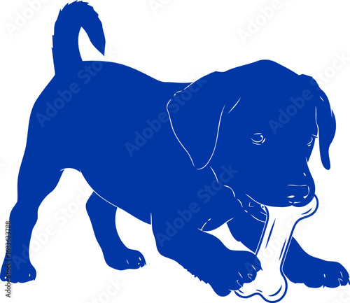 joyful blue puppy silhouette a delightful canine treasure, chewing a bone, embracing playful energy, isolated on transparent background