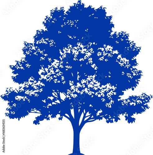 majestic blue sycamore silhouette symbol of community, growth, and enduring stability, isolated on transparent background