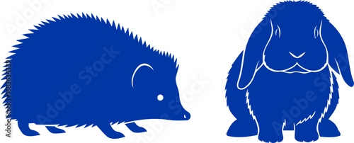 majestic cobalt blue hedgehog and lopeared rabbit silhouettes a serene duet of natures gentle giants, peaceful coexistence, and untamed spirit, isolated on transparent background