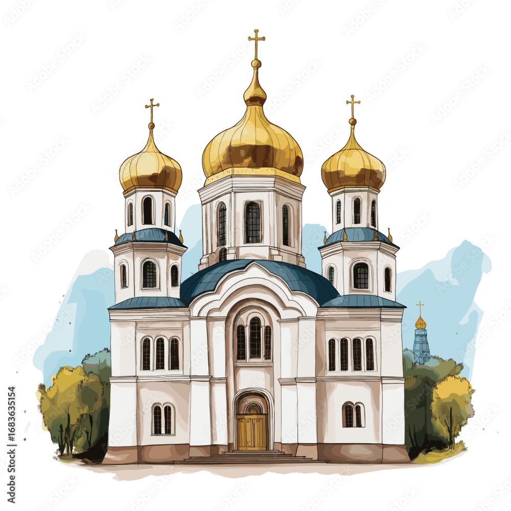 Fototapeta premium St. Sophias Cathedral. St. Sophias Cathedral watercolor vector illustration