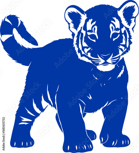 majestic cobalt tiger cub silhouette symbol of power, hope, and untamed beauty, isolated on transparent background