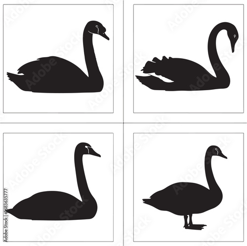 Elegant Swan Silhouettes in a Grid Pattern for Design and Artistic Projects Collection