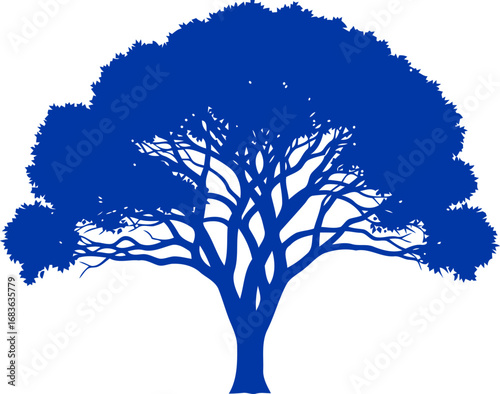 majestic cobalt tree silhouette a symbol of enduring resilience, steadfast growth, and quiet strength, isolated on transparent background