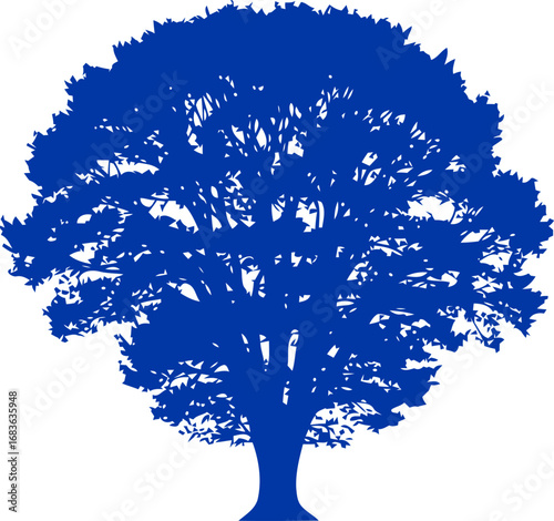 majestic cobalt tree silhouette a symbol of quiet strength, enduring resilience, and timeless hope, isolated on transparent background