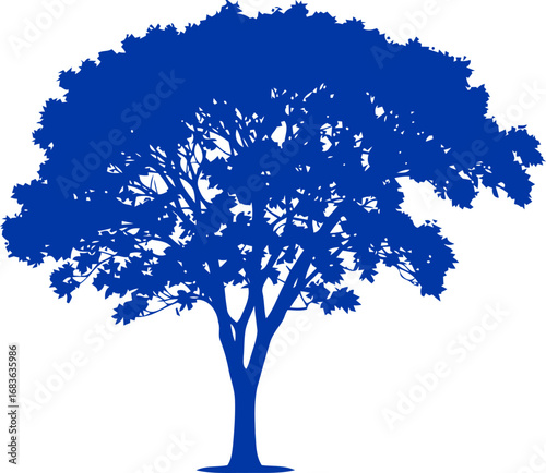 majestic cobalt tree silhouette a symbol of tranquil resilience, enduring growth, and serene majesty, isolated on transparent background