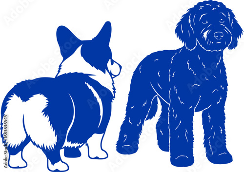 royal blue corgi and doodle silhouettes majestic canine companions, timeless elegance, and loyal friendship, isolated on transparent background