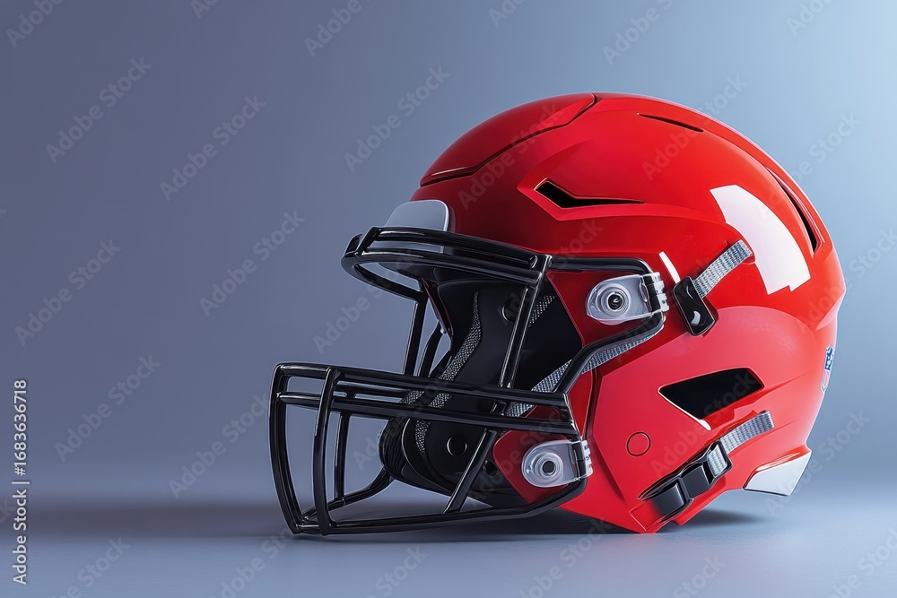 Fototapeta premium Bright red football helmet displayed on a smooth surface with a modern design