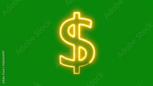 Green screen motion graphics, a creative glowing neon dollar sign for financial and business related video projects

