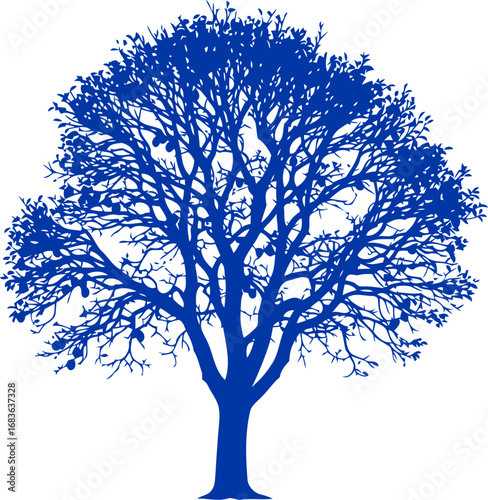 solitary blue tree silhouette evoking resilience, tranquility, and enduring wisdom, isolated on transparent background