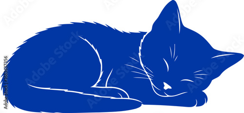 sweet dreams a serene blue kitten silhouette, symbol of restful sleep and peaceful nights, isolated on transparent background