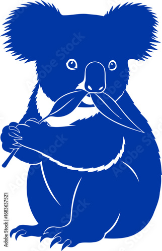 tranquil koala silhouette a cobalt blue symbol of serene australian wildlife, peaceful nature, and quiet contentment, isolated on transparent background