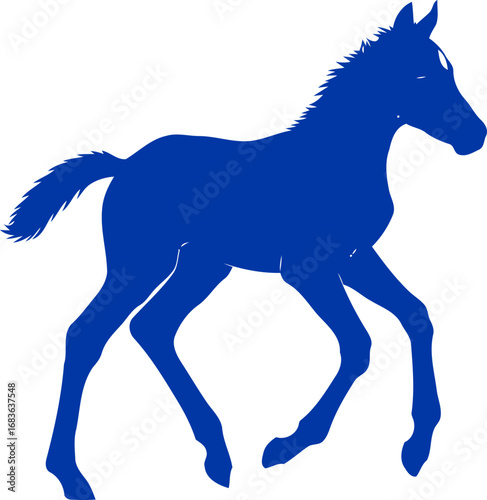 vibrant blue colt silhouette a symbol of youthful energy, untamed freedom, and joyful gallop, isolated on transparent background