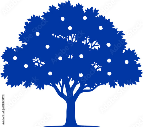abundant blue fruit tree silhouette a symbol of growth, prosperity, and bountiful harvest, isolated on transparent background