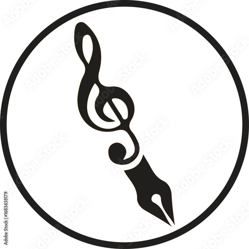 Creative musical pen and treble clef symbol representing music writing and composition vector