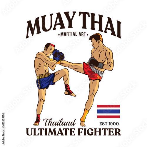 Thai boxing martial art vector illustration, perfect for t shirt design and martial art club