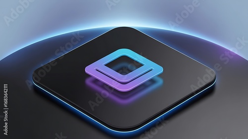 Modern Technology Logo with Abstract Geometric Diamond Shape in Neon Colors on a Dark Surface