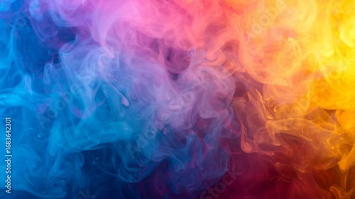 Dynamic smoke and mist flowing over colorful gradient background in seamless loop creating abstract ambient visuals for modern design