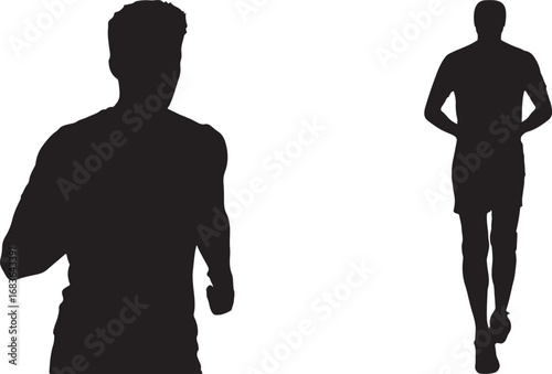 Silhouette of two runners isolated on a transparent background athletic fitness and healthy lifestyle concept