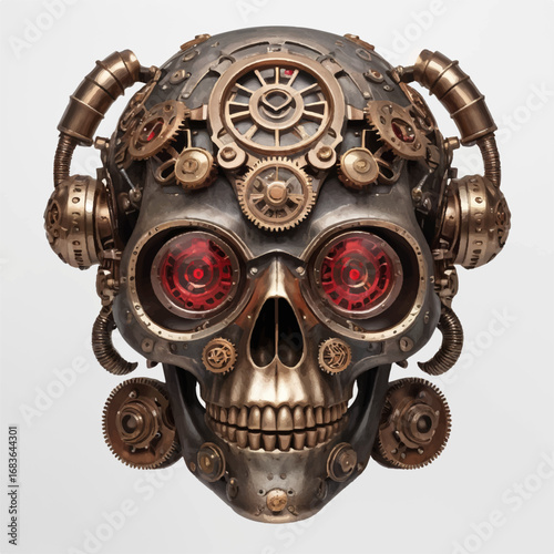 Mechanical Skull Mask | Steampunk Gears Halloween Art, Adobe Illustrator Artwork