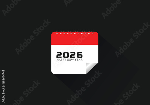 Calendar icon for 2026 with white paper and red top marking upcoming year plans
