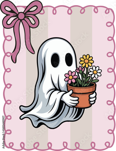 Whimsical  Ghost with Potted Flowers