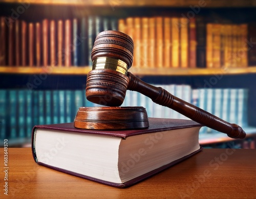 legal gavel on law books in a bright organized library
