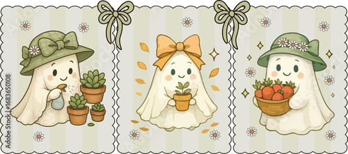 Whimsical  Ghost with Potted Flowers