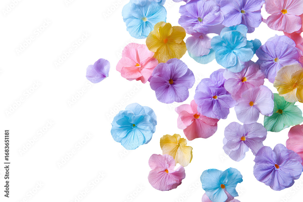 Obraz premium Colorful flower petals scattered on black background (1)