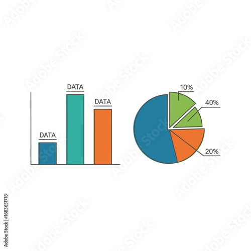 Set of colorful bar graph and pie chart infographic elements for visualizing business analytics data and creating statistical reports