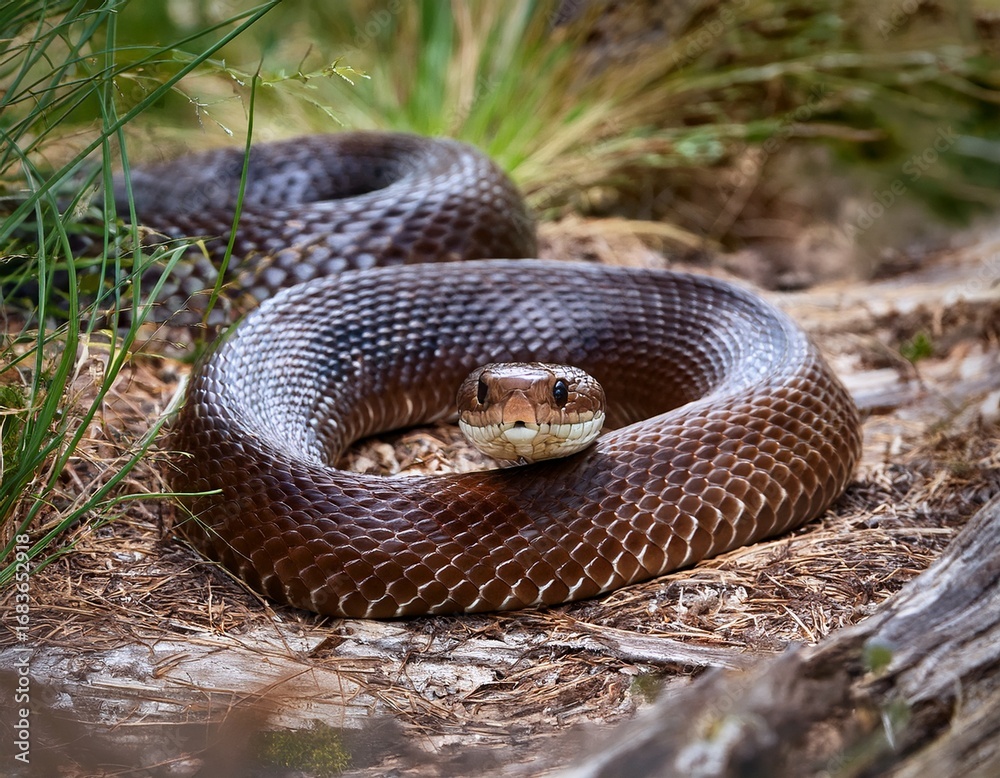 Fototapeta premium cottonmouth snake with dark thick body and distinctive white mouth lining