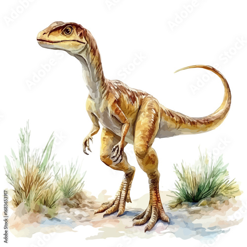 watercolor of Utahraptor, vector, isolated on a white background.