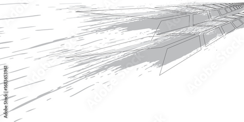 Tire tracks. Abstract wheel braking distance, tread silhouette brush. Isolated vector strip of cars or motorbikes. Vehicle tires, rubber road track, vector