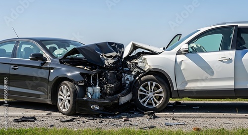 Car accident two vehicles collision insurance claim crash scene