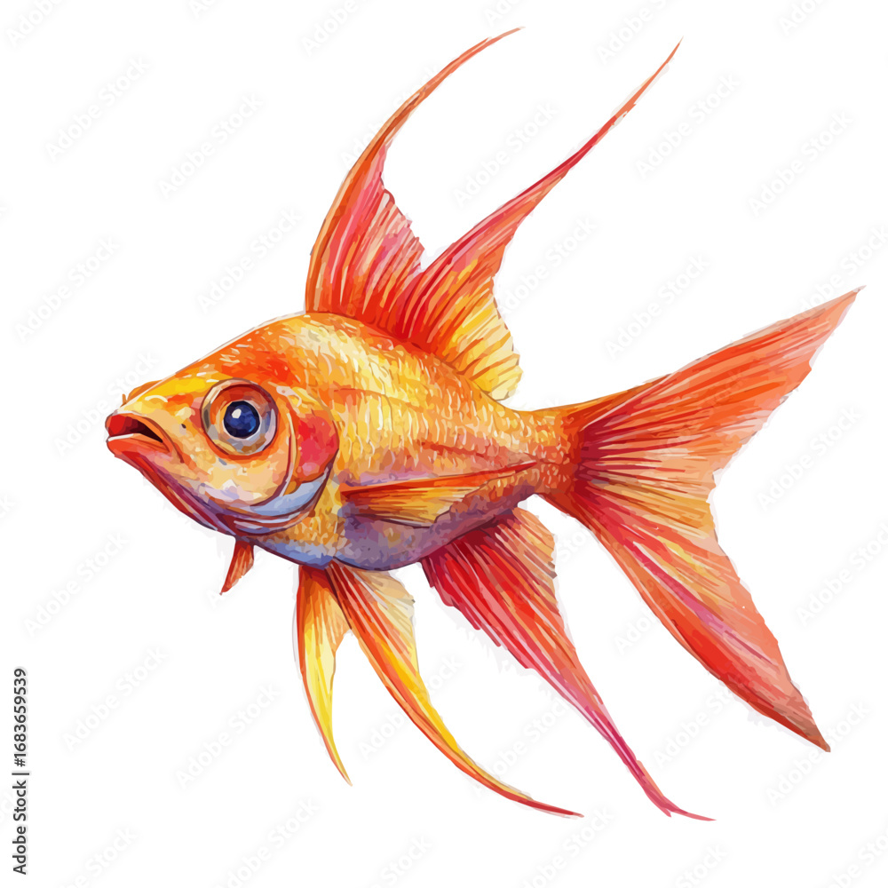 Fototapeta premium Tropical Fish, watercolor clipart vector, isolated on a white background.