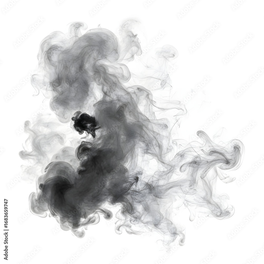 Fototapeta premium Abstract black smoke cloud effect on white background for design and decoration use